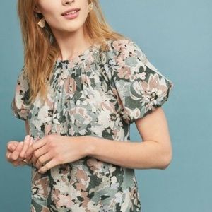 Anthropologie Maeve Floral and Linen Top Puffer Sleeves Medium *NWT*